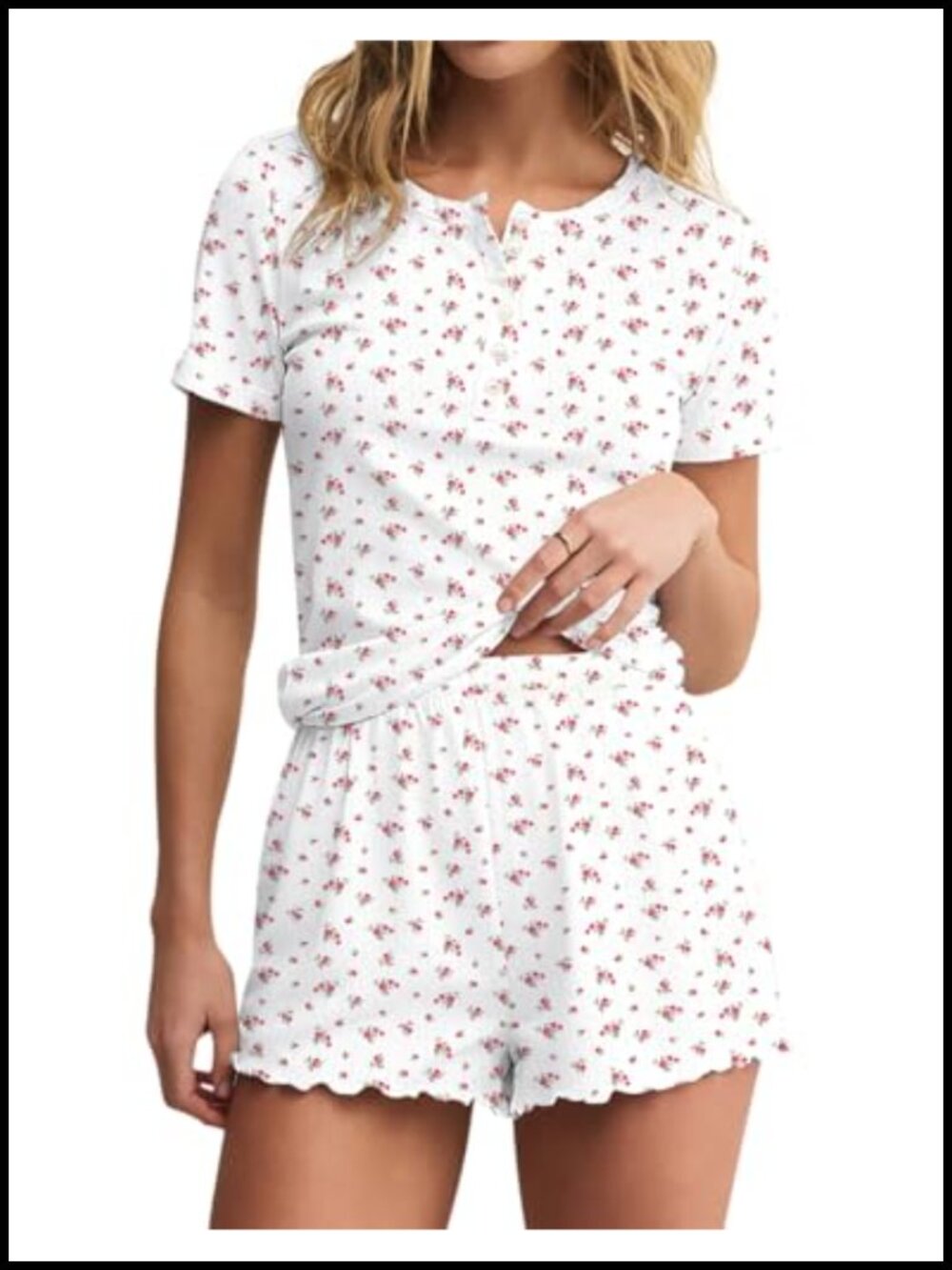 Cute 2 Piece Short Pajama Set Women Soft Sleepwear Lounge Set
